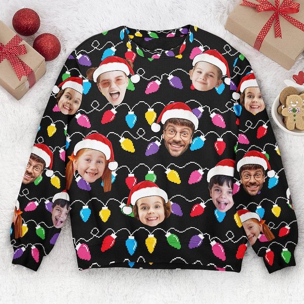 Custom Face Christmas Family Xmas Leds, Personalized Family Photo Ugly Sweater-image