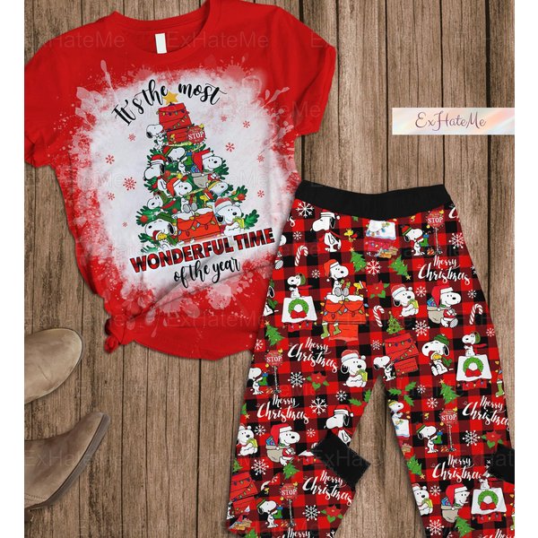 Christmas Snoopy Pajamas Set - Santa Hat Sleepwear