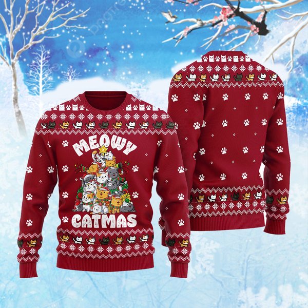 Cat Christmas Tree Ugly Christmas Sweater - Cute Funny Cat-image