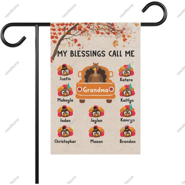 Personalized Grandma Turkey Thanksgiving Flag, Custom Grandkids Name Garden Flag-image