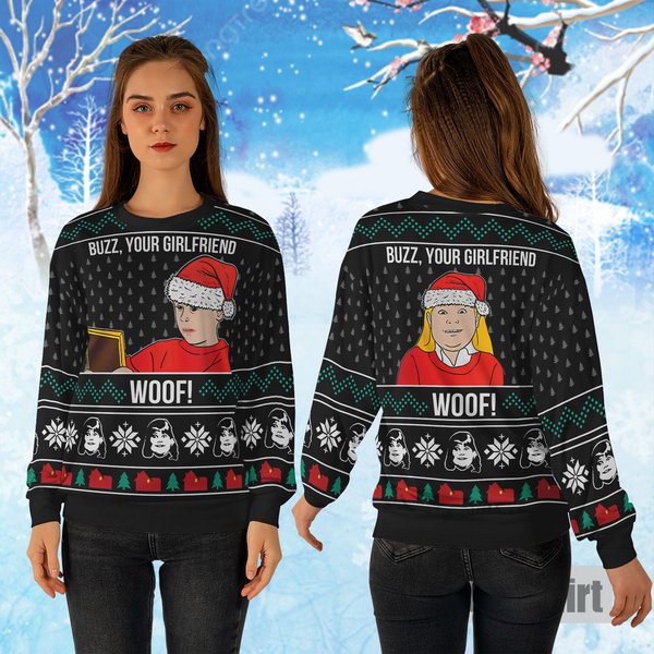 Buzz Your Girlfriend Woof Kevin Home Alone Ugly Christmas Sweater-image