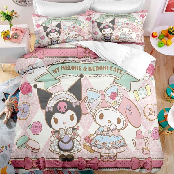 My Melody And Kuromi Duvet, Kawaii Cartoon Bedding Set-image
