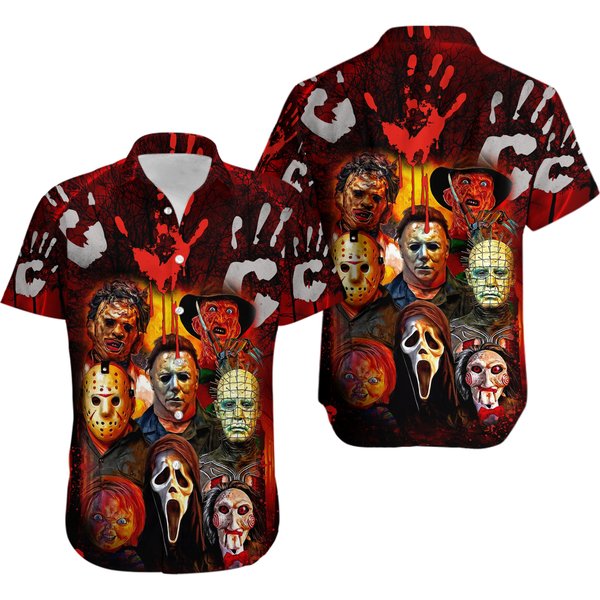Halloween Horror Movie Characters Blood Scary Hawaiian Shirt-image