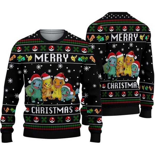 Pkm Christmas Ugly Sweater, Anime Sweatshirt-image