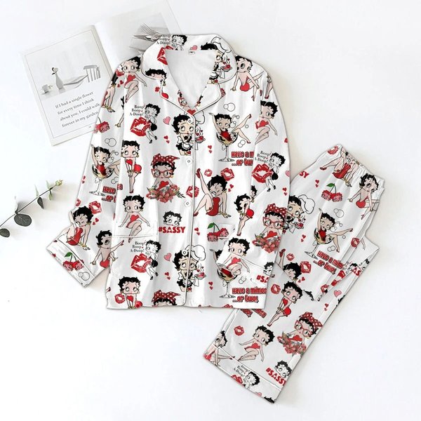 Betty Boop Christmas Pajamas Set, Betty Boop Long Pajama-image