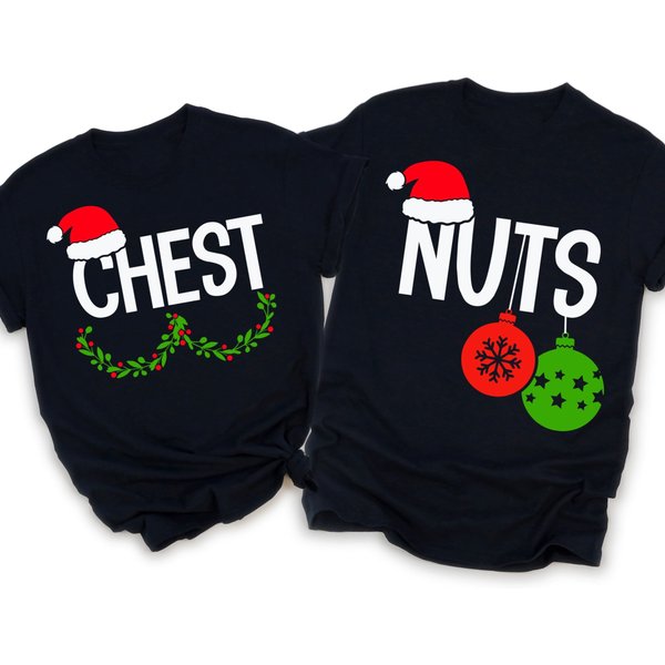 Couples Christmas Shirts - Funny Chest Nuts Design-image