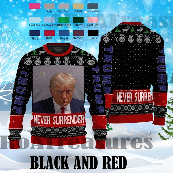 Trump "Never Surrender" Ugly Sweater Christmas Shirt, Funny Trump Ugly Christmas Sweater-image