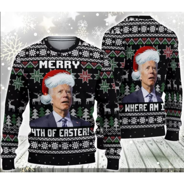 Merry 4Th Of Easter Ugly Christmas Sweater, Biden President Santa Gift-image