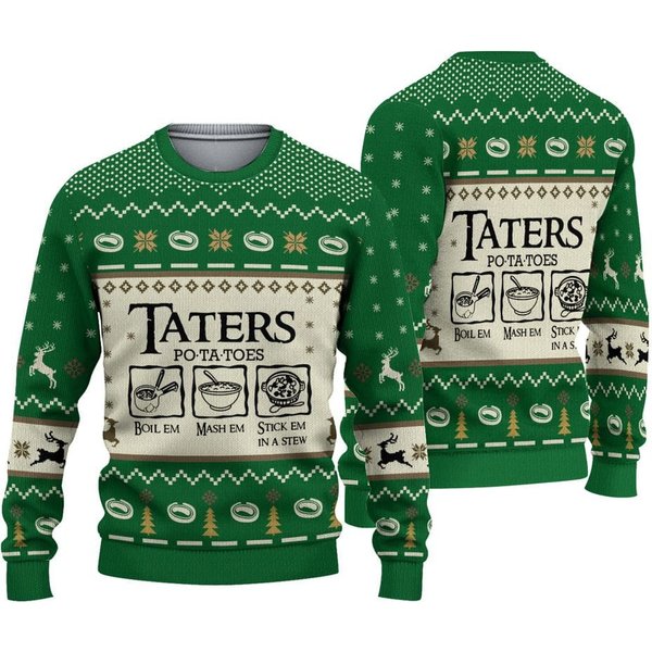 Lotr Lord Of The Rings Taters Potatoes Green Ugly Christmas Sweater-image