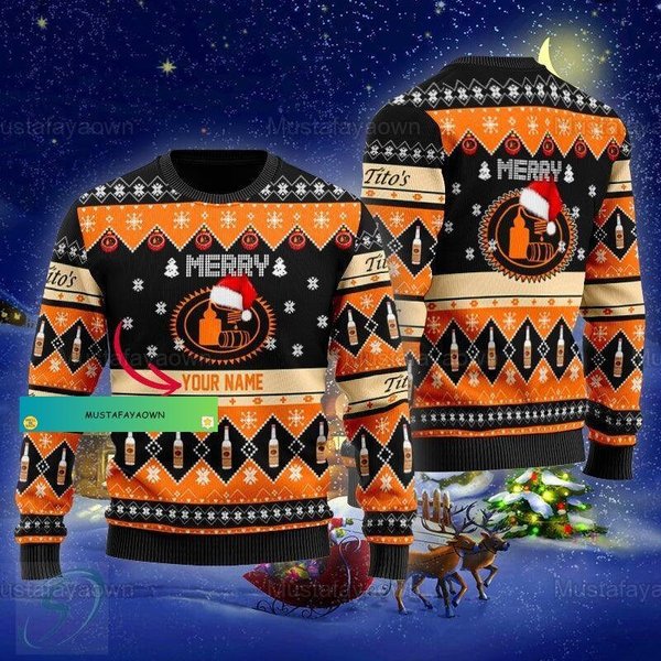 Christmas Titos Ugly Sweater, Custom Titos Whiskey Xmas Sweater-image