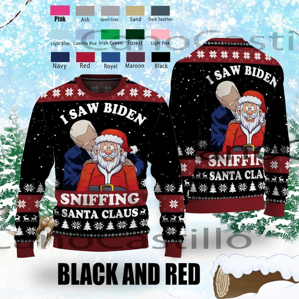I Saw Biden Sniffing Santa Claus Christmas Ugly Sweater, Biden Christmas Sweater-image