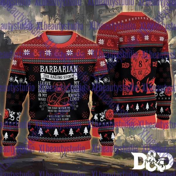 Classes Barbarian Dungeon Master Ugly Sweater, Dungeons And Dragon Ugly Christmas Sweater-image
