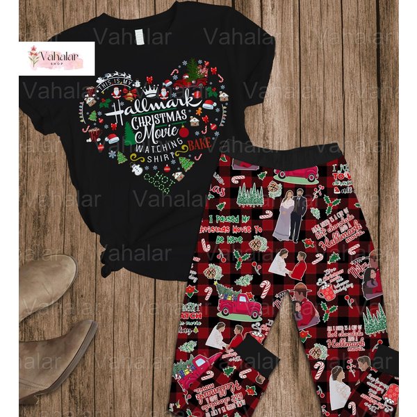 Christmas Hallmark Movie Pajamas Set, Movie Watching Christmas Pajamas-image