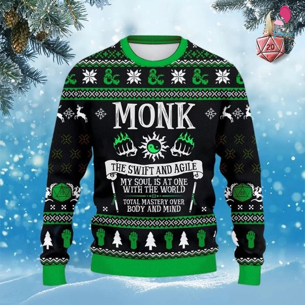 Dungeon Monk Ugly Christmas Sweater | Dungeons And Dragons Christmas Sweatshirt-image