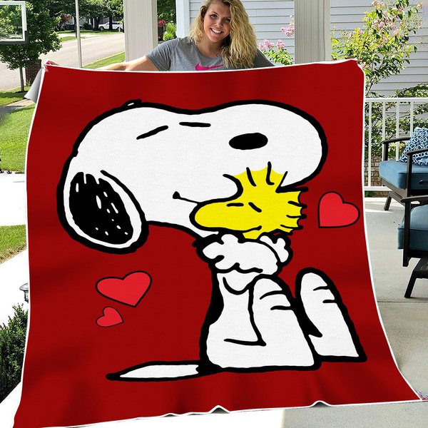 Red Snoopy Hug Woodstock Fleece Blanket-image