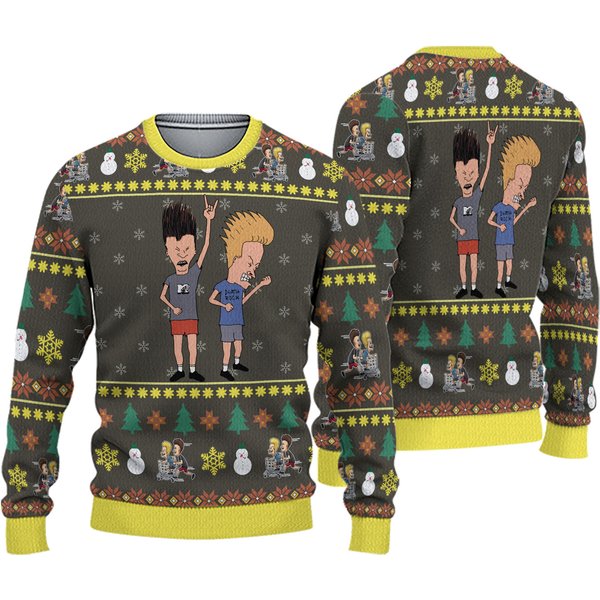 Beavis And Butt-Head 3D Ugly Christmas Sweater Gift - Rock Style-image