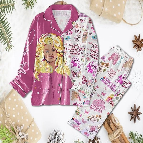 In Dolly We Trust Pajamas Set, Be A Dolly Christmas Pajamas, Queen Of Country Christmas-image