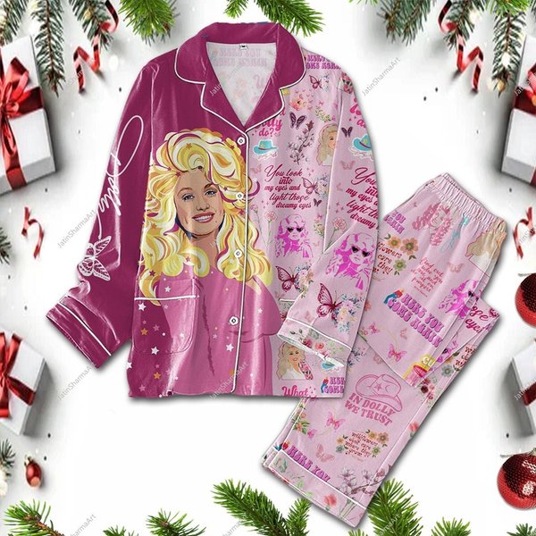 In Dolly We Trust Pajamas Set, Be A Dolly Christmas Pajamas, Queen Of Country Xmas-image