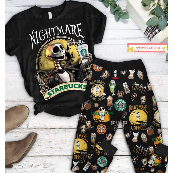 Christmas Starb U C K Pajamas, S.tarbucks Pajamas Set, Skellington Coffee Pajamas, Nightmare Coffee Pyjamas