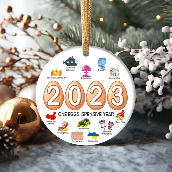 2023 Year In Review Christmas Ornament, Egg Prices Ceramic Ornament-image