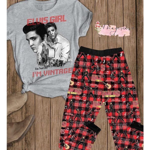 Christmas Elvis Presley Pajamas Set, Elvis Girl I'm Not Old I'm Vintage Shirt-image