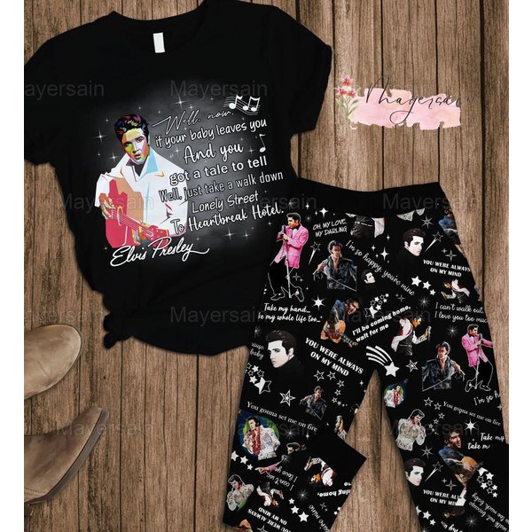 Christmas Elvis Presley Pajamas Set, Elvis King Pjs Christmas