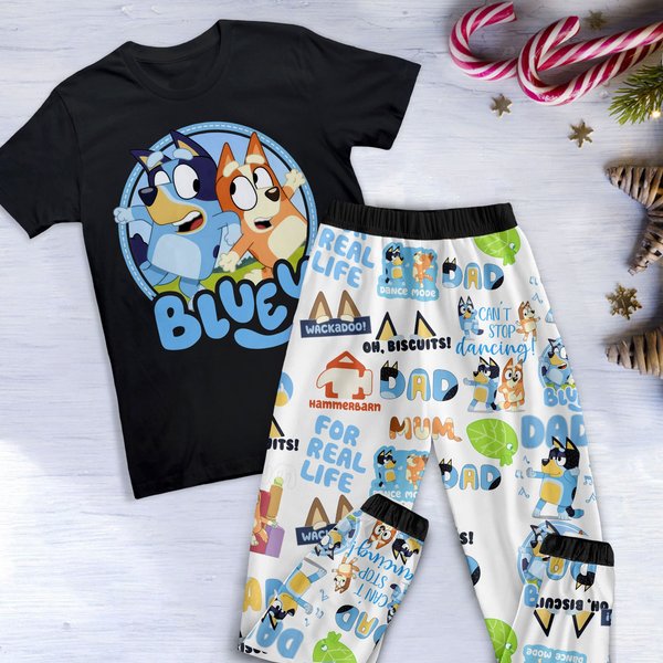 Blue Dog Family Christmas Pajamas Set-image