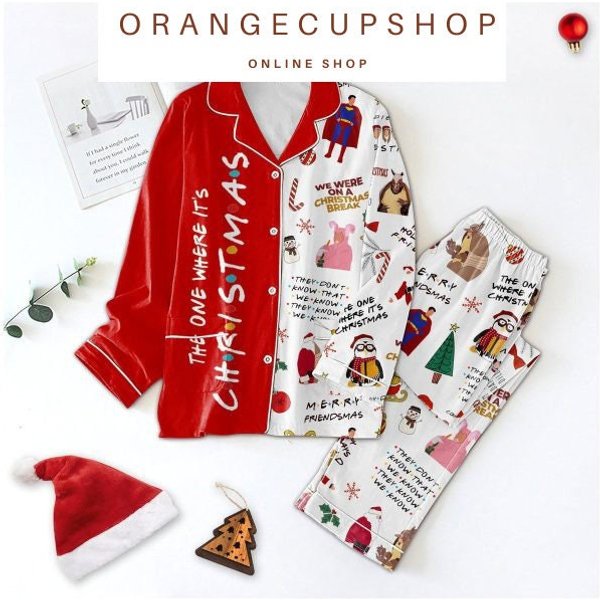 The One Where It's Christmas Happy Holidays Friends Pajamas Set, Movie Christmas Pajamas-image