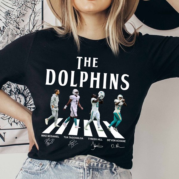 Dolphins Walking Abbey Road Signatures Football Shirt, Miami Vintage-image