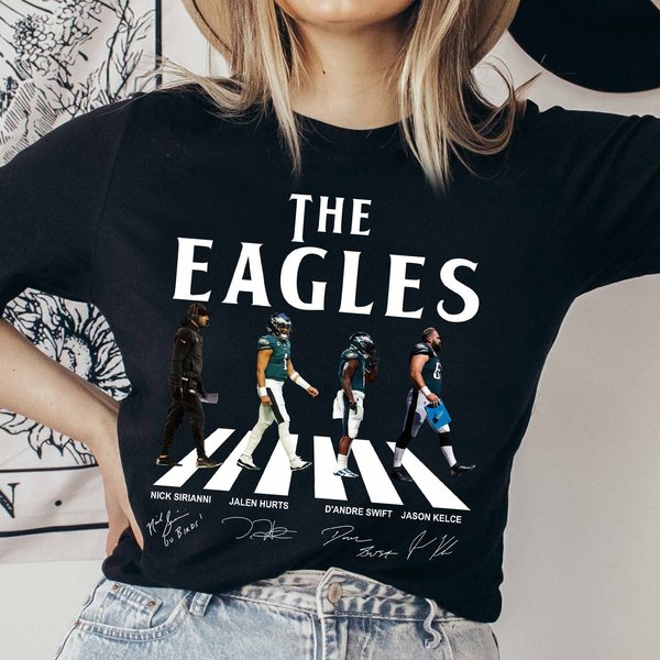 Eagles Walking Abbey Road Signatures Football Shirt, Philadelphia Vintage-image