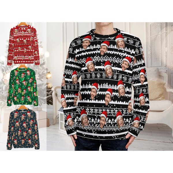 Personalized Ugly Christmas Sweater With Face For Man, Custom Family Photo Sweater-image