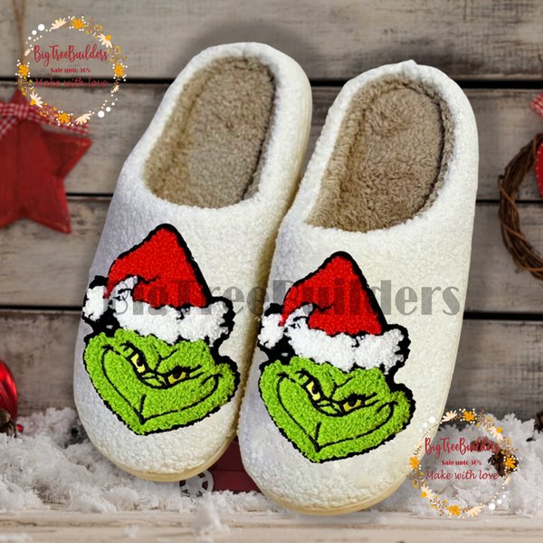 Merry Grin Slippers, Christmas Grin Slippers, Grin Slippers, Funny Christmas Slippers-image