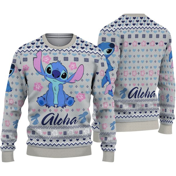 Alien Blue Merry Stitchmas Ugly Christmas Sweater-image