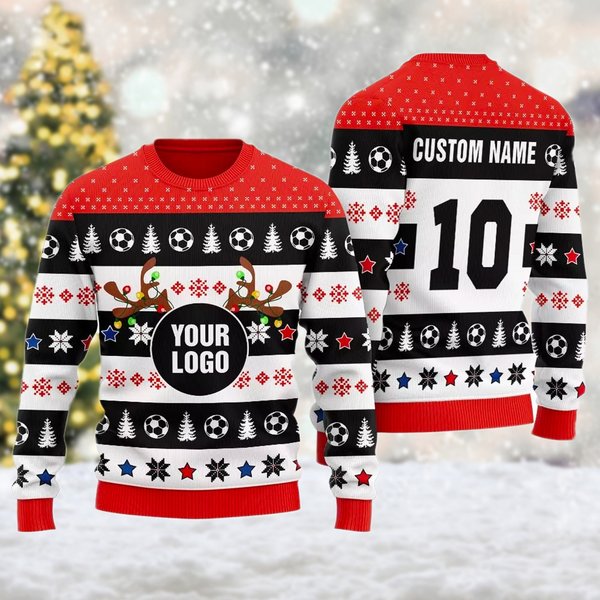 Custom Your Soccer Team Logo 3D Ugly Christmas Sweater-image