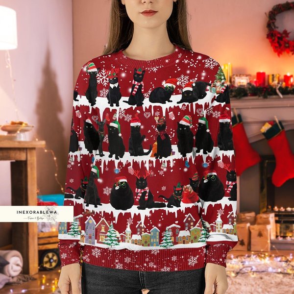 Christmas Black Cat Ugly Sweater, Cat Ugly Sweater-image