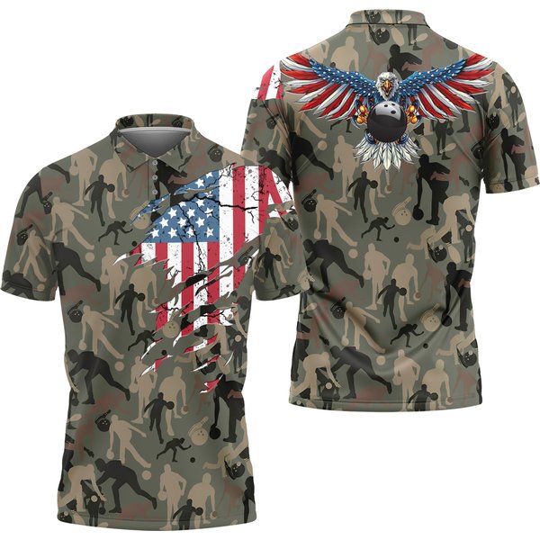 Bowling Camouflage American Eagle Flag Polo Shirt-image