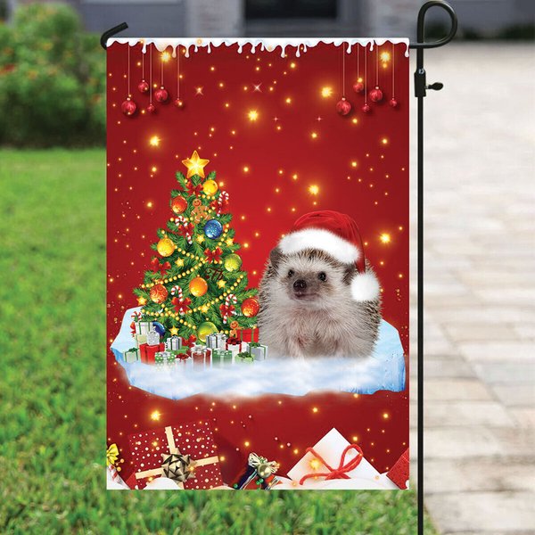Hedgehog Christmas Garden Flag
