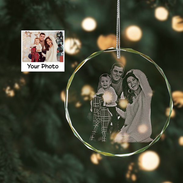 Engraved Family Photo Crystal Ornament, Holiday Ornament Gifts For Family, 2023 Glass Ornament-image