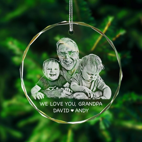 Custom Photo Crystal Glass Ornament - Personalized Engraved Christmas-image