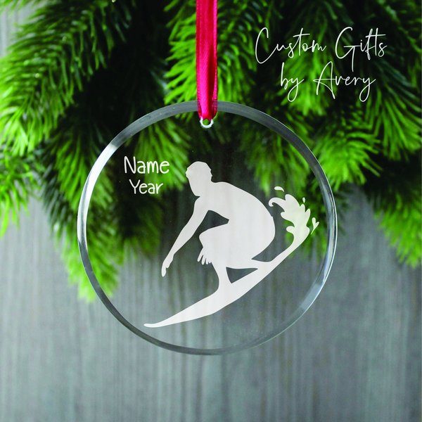 Personalize Surfer Glass Ornament, Decor Ornament, Christmas Ornament-image