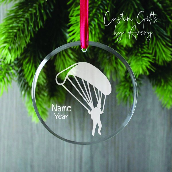 Personalized Parachuting Glass Ornament, Decor Ornament, Christmas Ornament-image