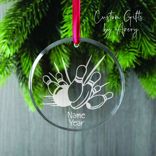 Personalized Bowling Glass Ornament, Decor Ornament, Christmas Ornament-image