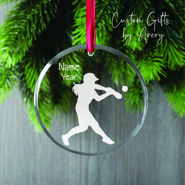 Personalized Female Baseball Player Glass Ornament, Decor Ornament, Christmas Ornament-image