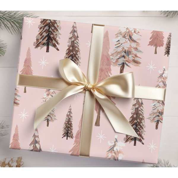 Pink Christmas Tree Wrapping Paper, Merry Christmas Wrapping Paper-image
