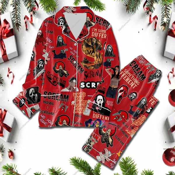 Ghostface Christmas Pajamas Set, Scream Women Pajamas-image
