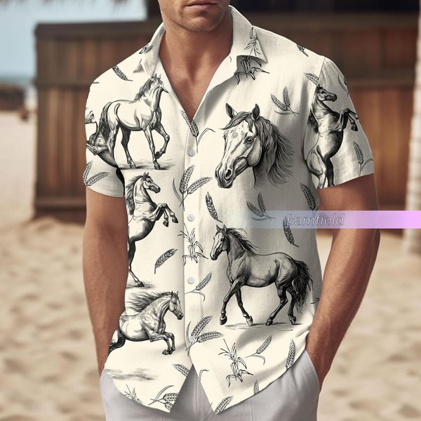 Horse Hawaiian Button-Up Shirt-image