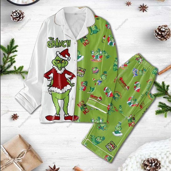 Christmas Funny Character Women Pajamas, Grin Pajamas Set, Pink Funny Character Pajama-image