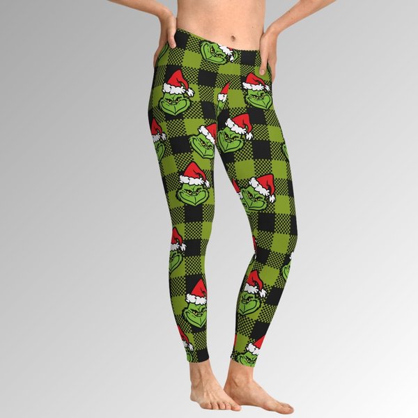 Grin Holiday Youth Christmas Leggings, Stretchy Leggings-image