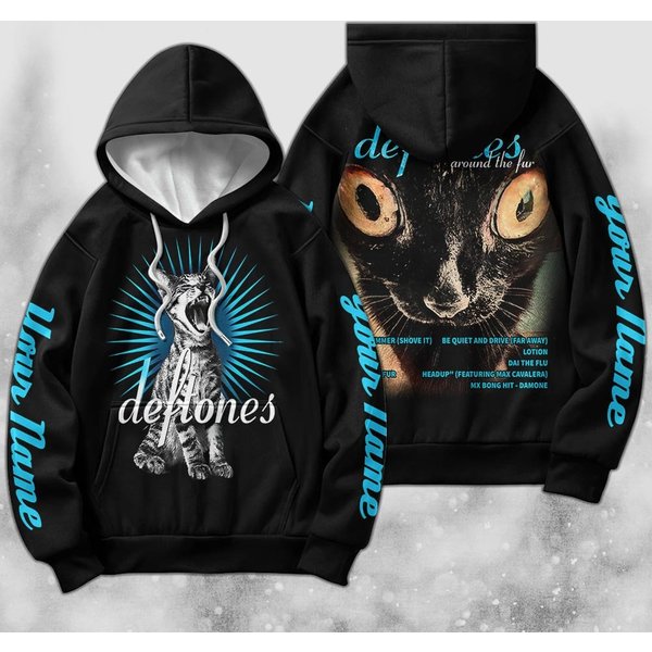 Custom Name Deftone Around The Fur Cat 90S Music 3D Hoodie-image