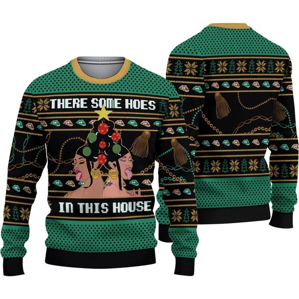 Cardi B There Is A Christmas Hos In This House Ugly Christmas Sweater